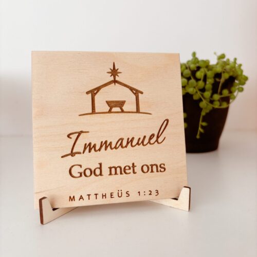 Tegeltjes van hout Christelijk Immanuel God geloof kerst aanbidden gezegend cadeau geloof hoop liefde